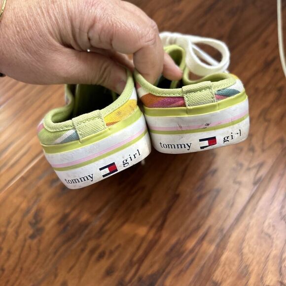 Tommy Girl by Tommy Hilfiger Sneaker Slides Canvas Striped Lace Up Size 8 - Picture 5 of 7
